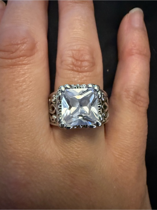 Jewelry - Sterling Silver Square-Cut Clear Stone Statement Ring